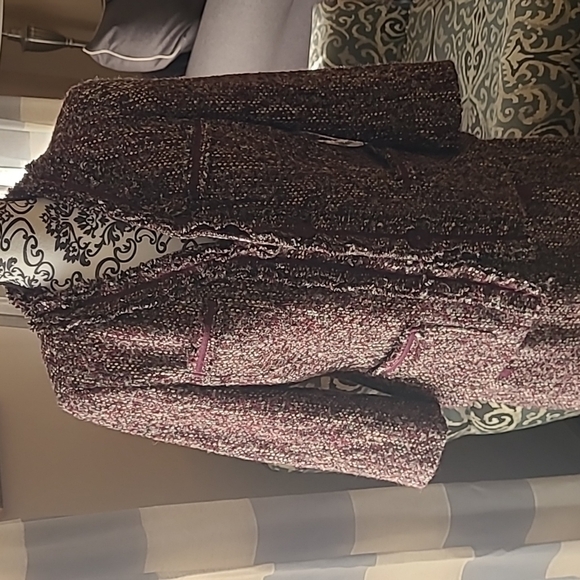 Talbots wool blend skirt blazer suit sz 8 and 12 petite gray maroon black tweed - Picture 2 of 9